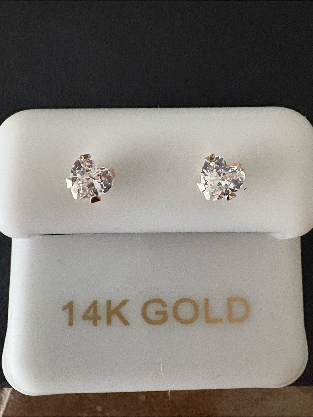 14K Gold Heart-Cut CZ Stud Earrings - White